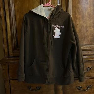 Vintage WDW Brown Sherpa Mickey Zip Hoodie Sweatshirt XL